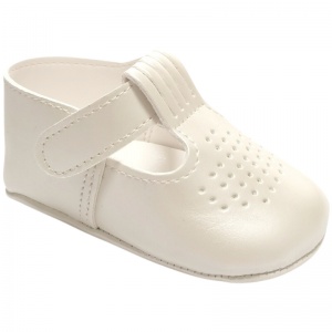 Baby Boys Ivory Matt T-Bar Velcro Pram Shoes