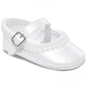 Baby Girls White Pearl Pearlescent Buckle Shoes