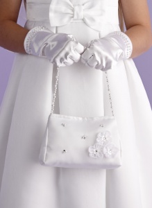 Girls White Flower Beaded Satin Bag - Evelyn P123 by Peridot