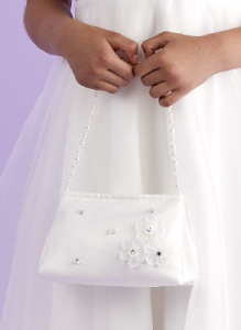 Girls Ivory Flower Beaded Satin Bag - Evelyn P123A by Peridot
