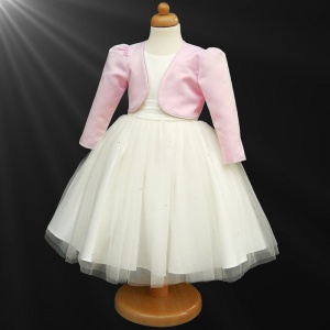 Girls Ivory Diamante Organza Dress with Pink Bolero Jacket