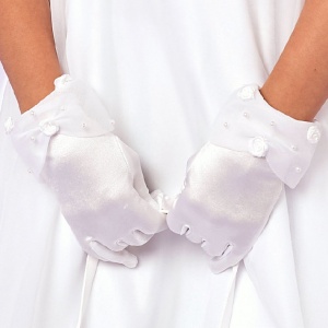Girls White Rosebud Communion Gloves - Zoe P190 by Peridot