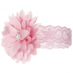 Baby Girls Pink Lace Headband with Flower & Pearl Motif