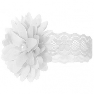 Baby Girls White Lace Headband with Flower & Pearl Motif