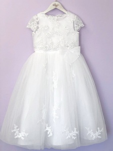 White Guipure Communion Dress & Short Bolero - June & Aimee by Peridot