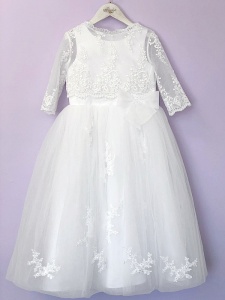 White Guipure Communion Dress & Long Bolero - June & Mary by Peridot