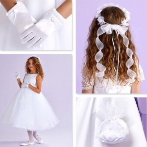 June White Communion Dress, Bag, Gloves & Hair Wreath - Peridot