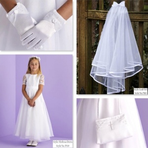 Melissa White Communion Dress, Bag, Gloves & Veil - Peridot