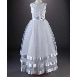 White Lace & Ribbon Communion Dress - Celeste by Millie Grace