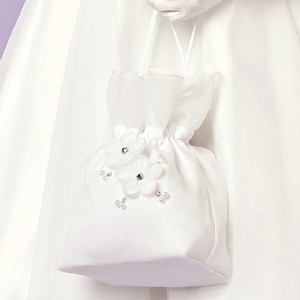 Girls Ivory Flower Beaded Satin Dolly Bag - Poppy P125A by Peridot