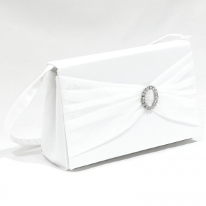 Girls White Diamante Bow Satin Bag - Kara P178 by Peridot