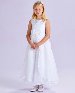White Lace Organza Communion Dress - Rosemary P191 by Peridot