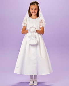 White Beaded Lace Holy Communion Dress - Sarah P207 by Peridot