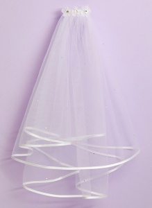 Girls White Two Tier Diamante Flower Veil - Olivia P211 by Peridot