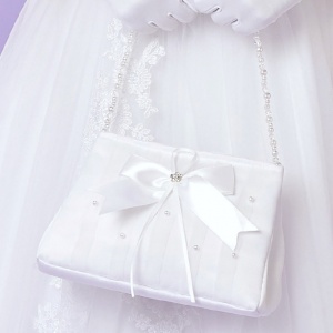 Girls White Satin Bow Bag - Ruby P215 by Peridot