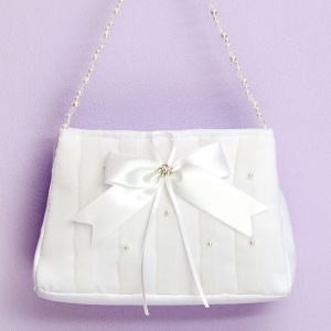 Girls Ivory Satin Bow Bag - Ruby P215A by Peridot