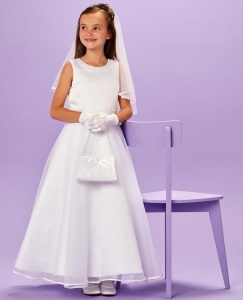 White Beaded Organza Holy Communion Dress - Florence P216 by Peridot