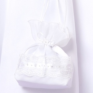 Girls White Lace & Ribbon Satin Dolly Bag - Amelia P243 by Peridot