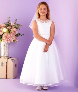 White Sparkle Tulle Holy Communion Dress - Bridget P262 by Peridot