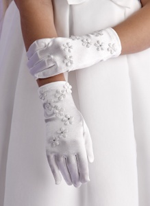 Girls White Flower Communion Gloves - Rebecca P119 by Peridot
