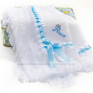 Luxury White & Blue Prince Shawl with Lace & Ribbon