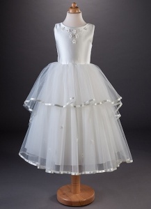Girls Tiered Satin Tulle Dress - Thea by Busy B's Bridals