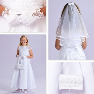 Theresa White Communion Dress, Bag, Gloves & Veil - Peridot