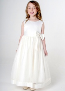 Girls Ivory Satin Bow Dress