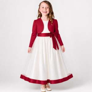 childrens red bridesmaid dresses uk Girls Red Ivory Satin Bow Dress | Flower Girl Dress | Bridesmaid Dress