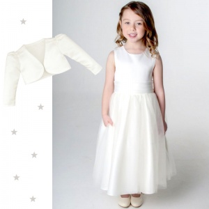 Girls Ivory Diamante Organza Dress with Bolero Jacket