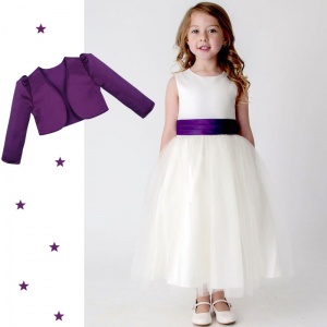 Girls Purple & Ivory Diamante Organza Dress with Purple Bolero Jacket