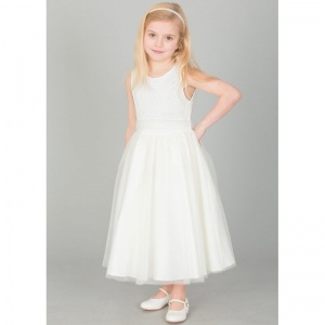 Girls Ivory Diamante & Organza Sash Dress