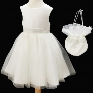 Girls Ivory Diamante & Pearl Dress with Dolly Bag