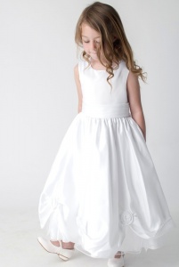 Girls White Rose Satin Tulle Dress