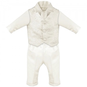 Baby Boys Ivory Swirl 4 Piece Satin Christening Suit