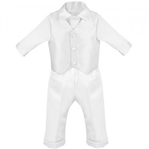 Baby Boys White Check 4 Piece Satin Christening Suit