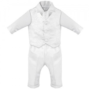 Baby Boys White Swirl 4 Piece Satin Christening Suit