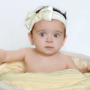 Baby Girls Ivory Cotton Headband with Large Satin & Organza Bow