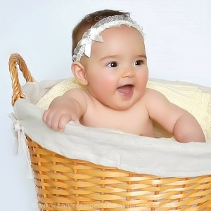 Baby Girls Ivory Organza Headband with Satin & Diamante Bow