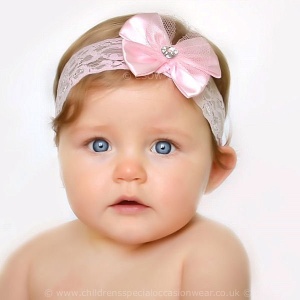 Baby Girls Pink Lace Headband with Sparkly Heart Bow