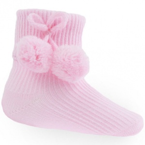 Baby Girls Pink Pom Pom Ankle Socks