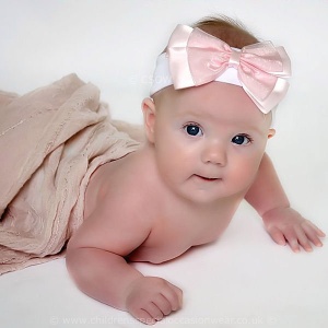 Baby Girls Pink & White Cotton Headband with Large Satin & Organza Bow