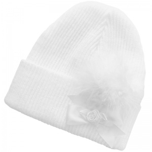 Baby Girls White Marabou Feather & Bow Plume Hat