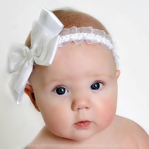 Baby Girls White Organza Headband with Large Satin & Organza Bow