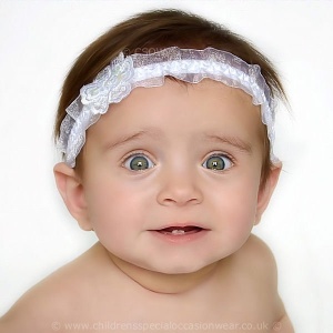 Baby Girls White Organza Headband with Satin & Sequin Flower