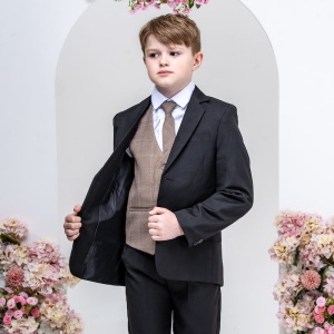 Boys' Formal Waistcoat & Bow Tie Set By DQT - Woven Plain/Check Patterns (Sizes 2-14 Years)