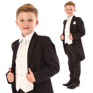 Boys Black & Ivory Deluxe Swirl 8 Piece Tail Suit