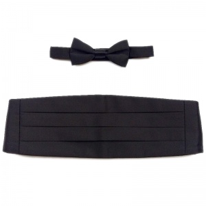 Boys Black Satin Cummerbund and Dickie Bow Tie Box Set