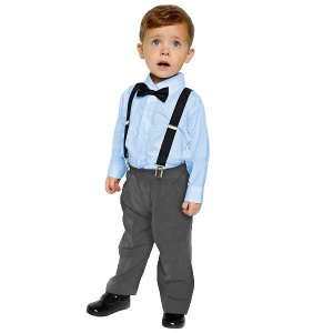 Boys Blue & Grey 4 Piece Braces & Bow Tie Suit