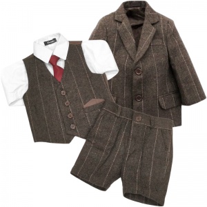 Boys Brown Tweed Check 5 Piece Shorts Suit with Jacket